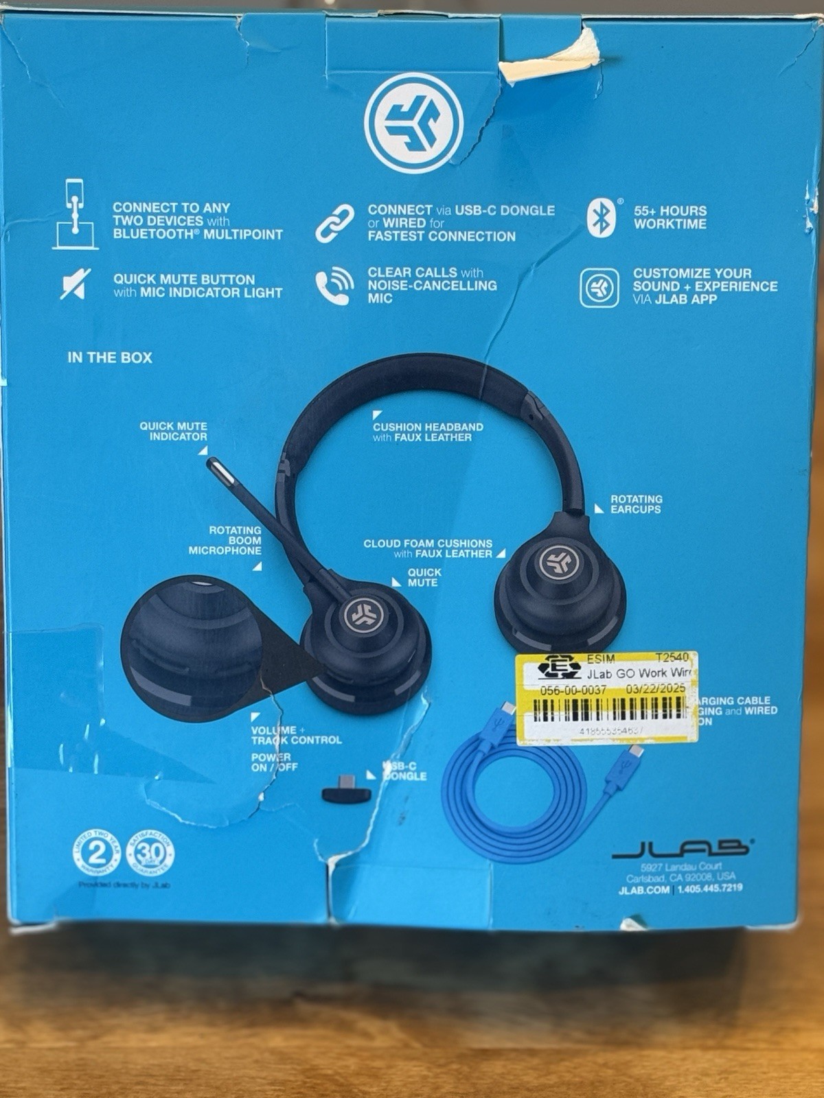 JLab Go Work Wireless Headsets w/ Microphone, 45+ Playtime PC Bluetooth Headset