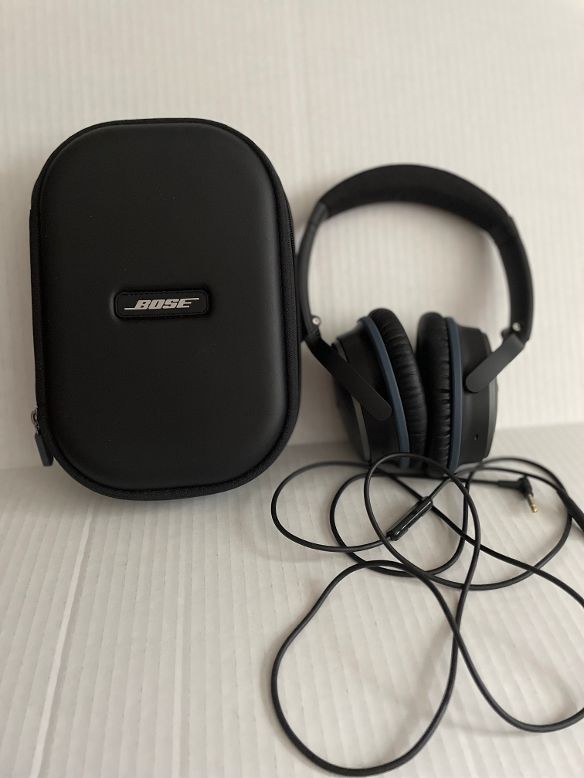 Bose QuietComfort QC25 Noise Cancelling Headphones Graphite/Blue W/ Case Tested