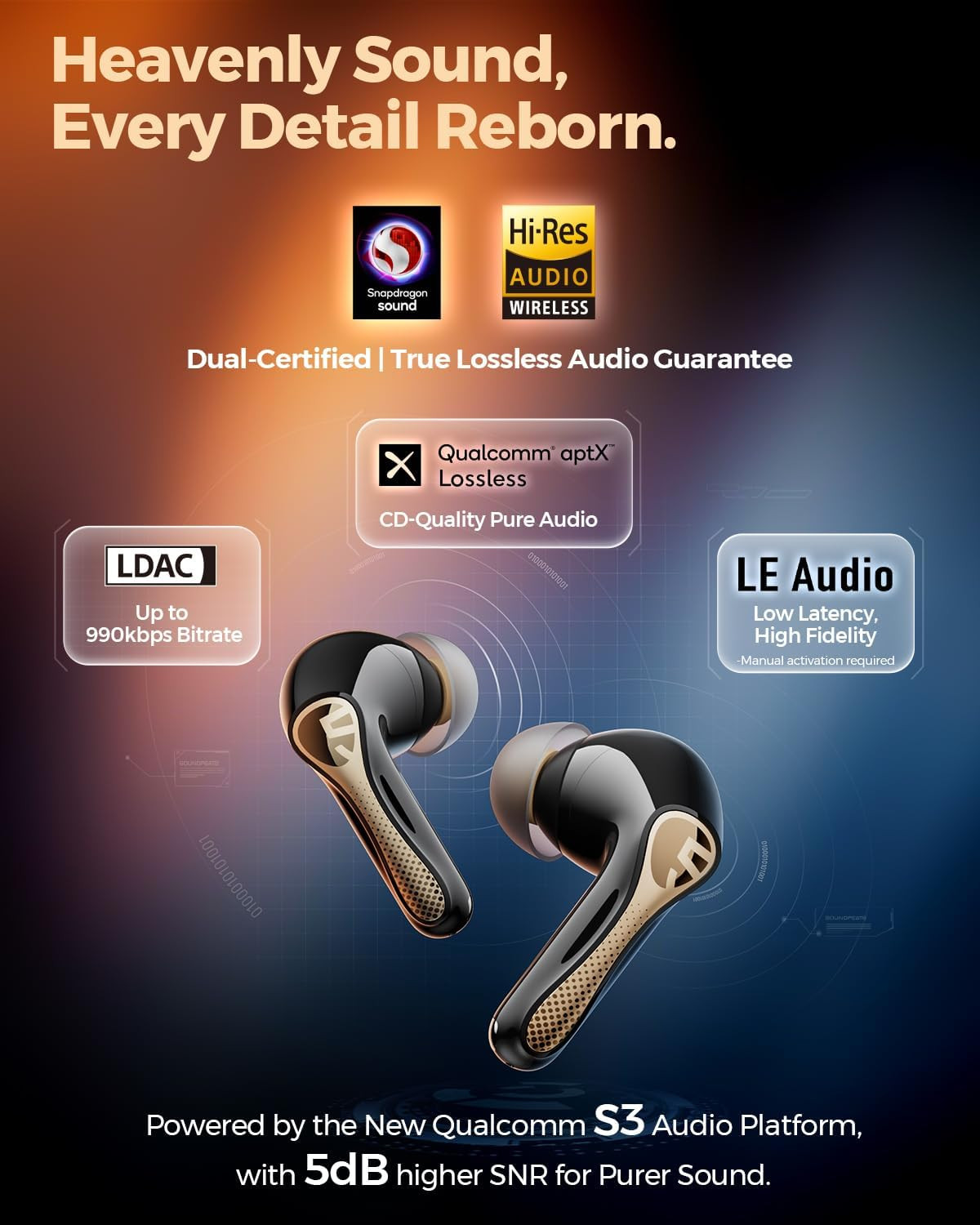 Soundpeats Air5 Pro+ Wireless Earbuds, LDAC & Aptx Lossless, Xmems Warm Hi-Res
