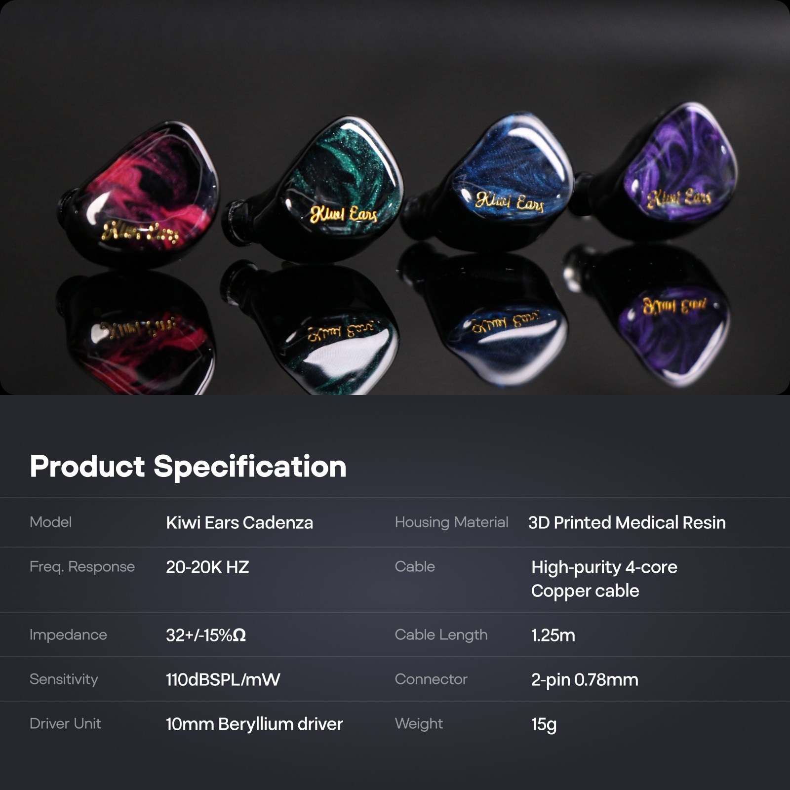 Kiwi Ears Cadenza 10mm Beryllium Dynamic Driver Earphone with Detachable Cable