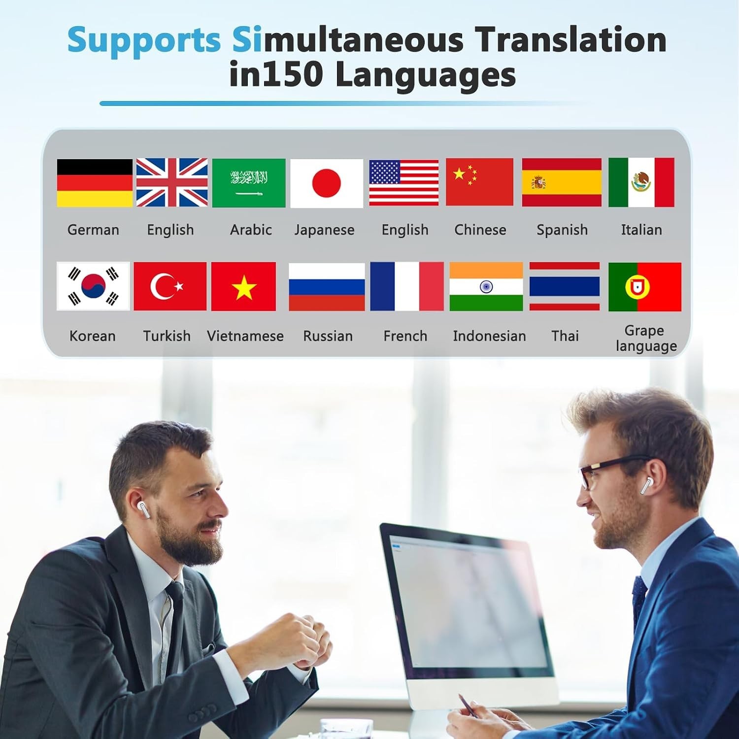 150 Languages Translation Earbuds with Bluetooth & 10Hr Battery Life—Smart Audio
