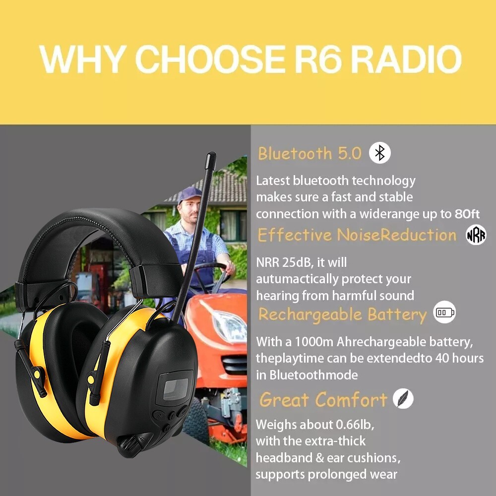 Bluetooth Hearing Protection Headphones With FM Digital Radio 30dB Noise level