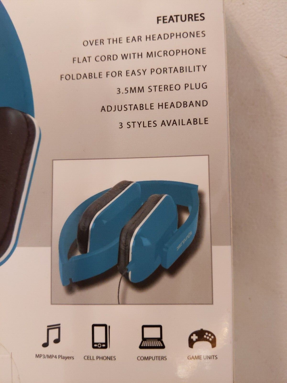 SoundLogic Headphones TEAL with Flat Cable and Mic Works on all Generations