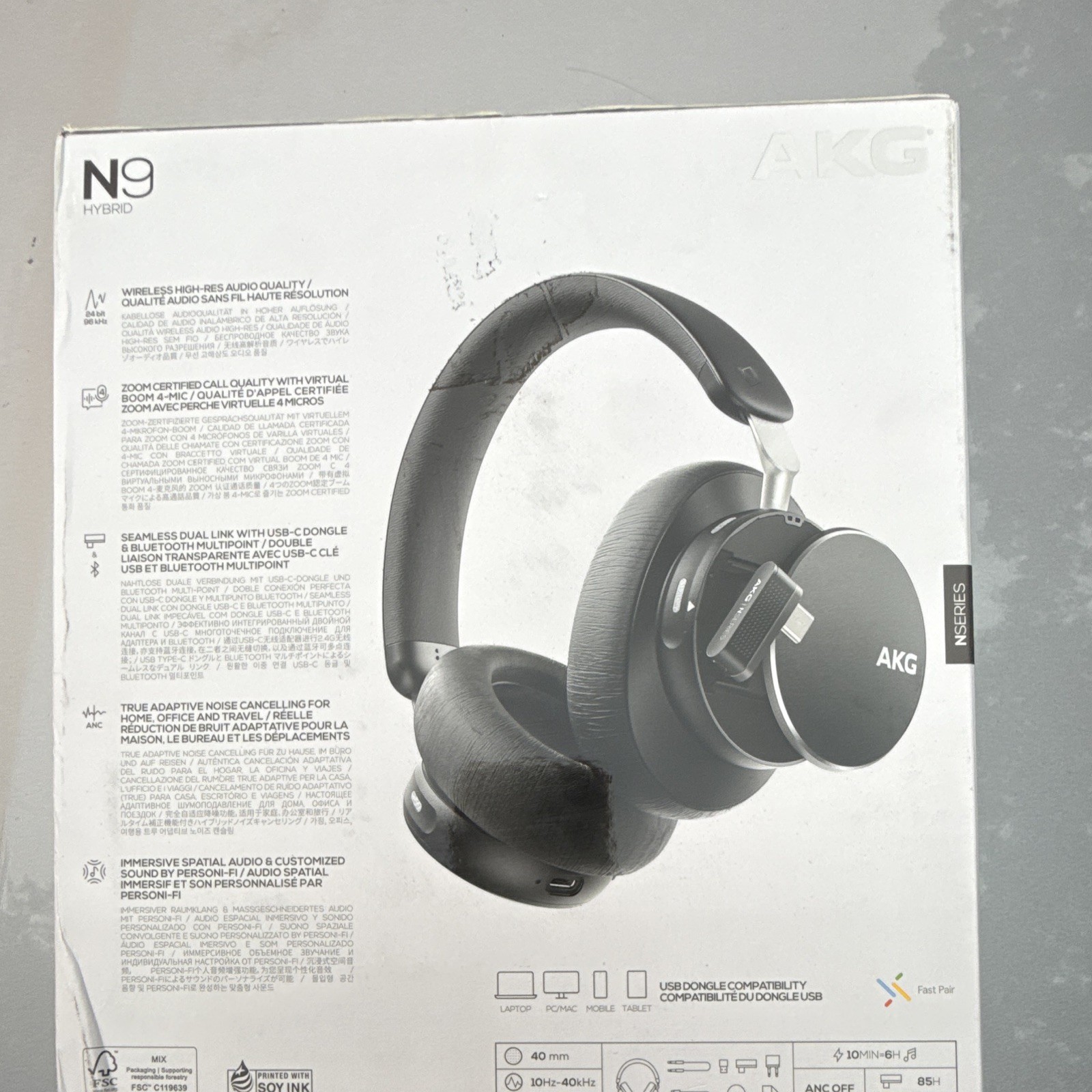 AKG N9 Hybrid Bluetooth Wireless Noise Cancelling Over-Ear Headphones Black