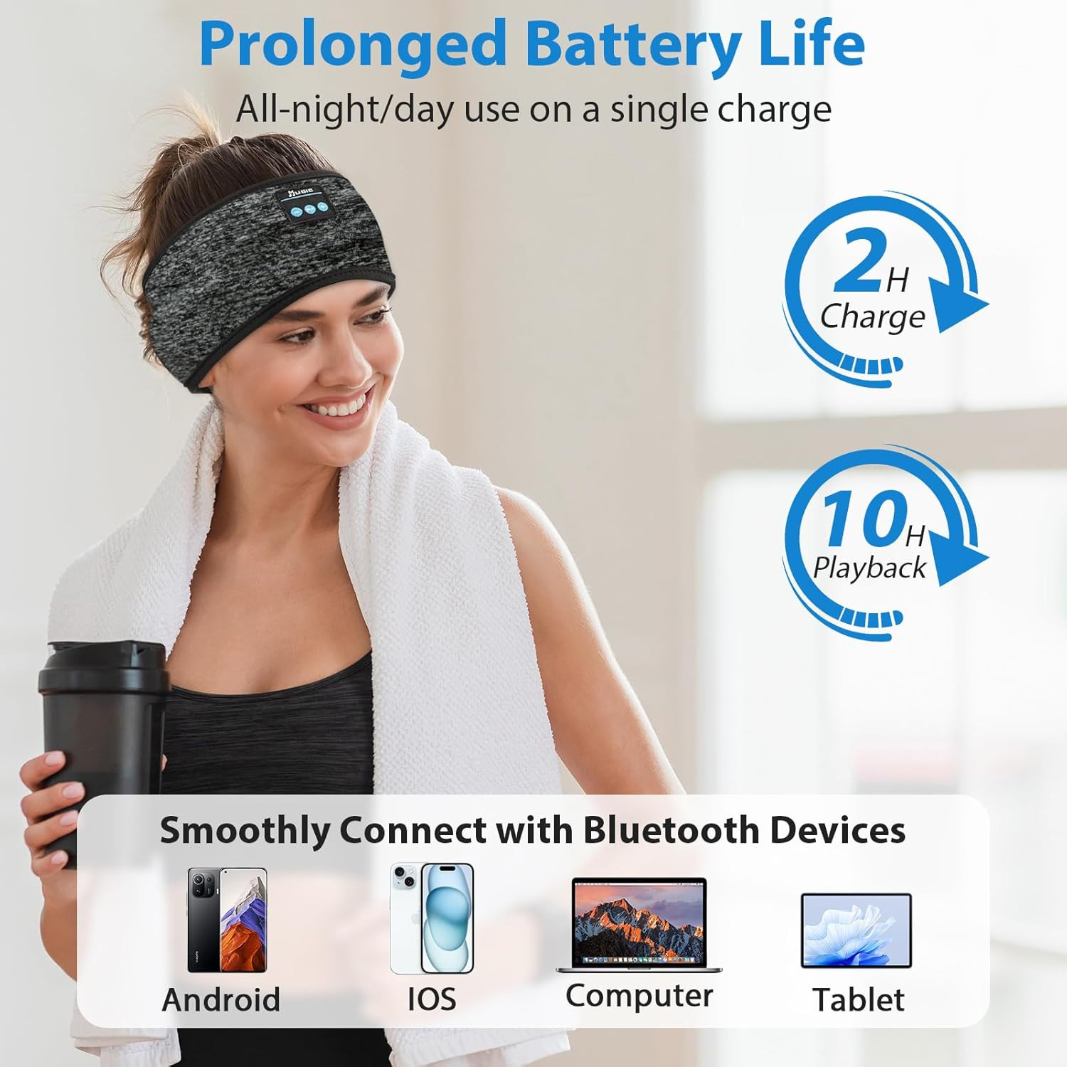 Adjustable Headband Headphones, Sleeping Headphones with Ultra-Thin Speakers, Bl