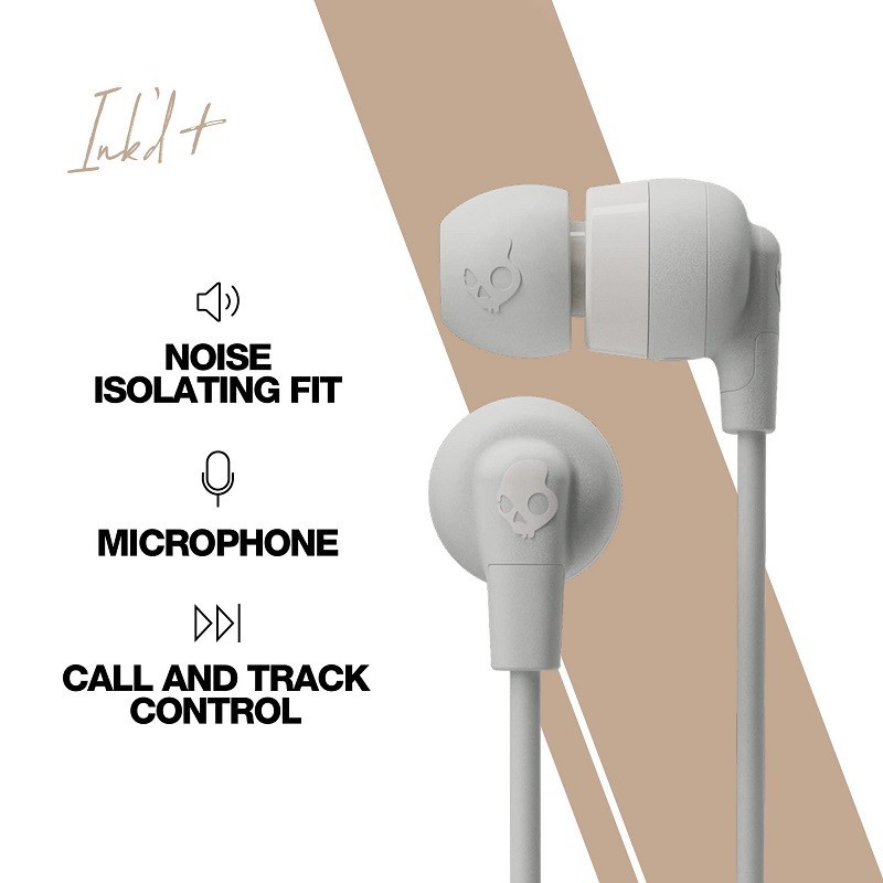 Skullcandy Ink’d Plus In-Ear Earbud – Microphone Noise Isolating Fit, Mod White