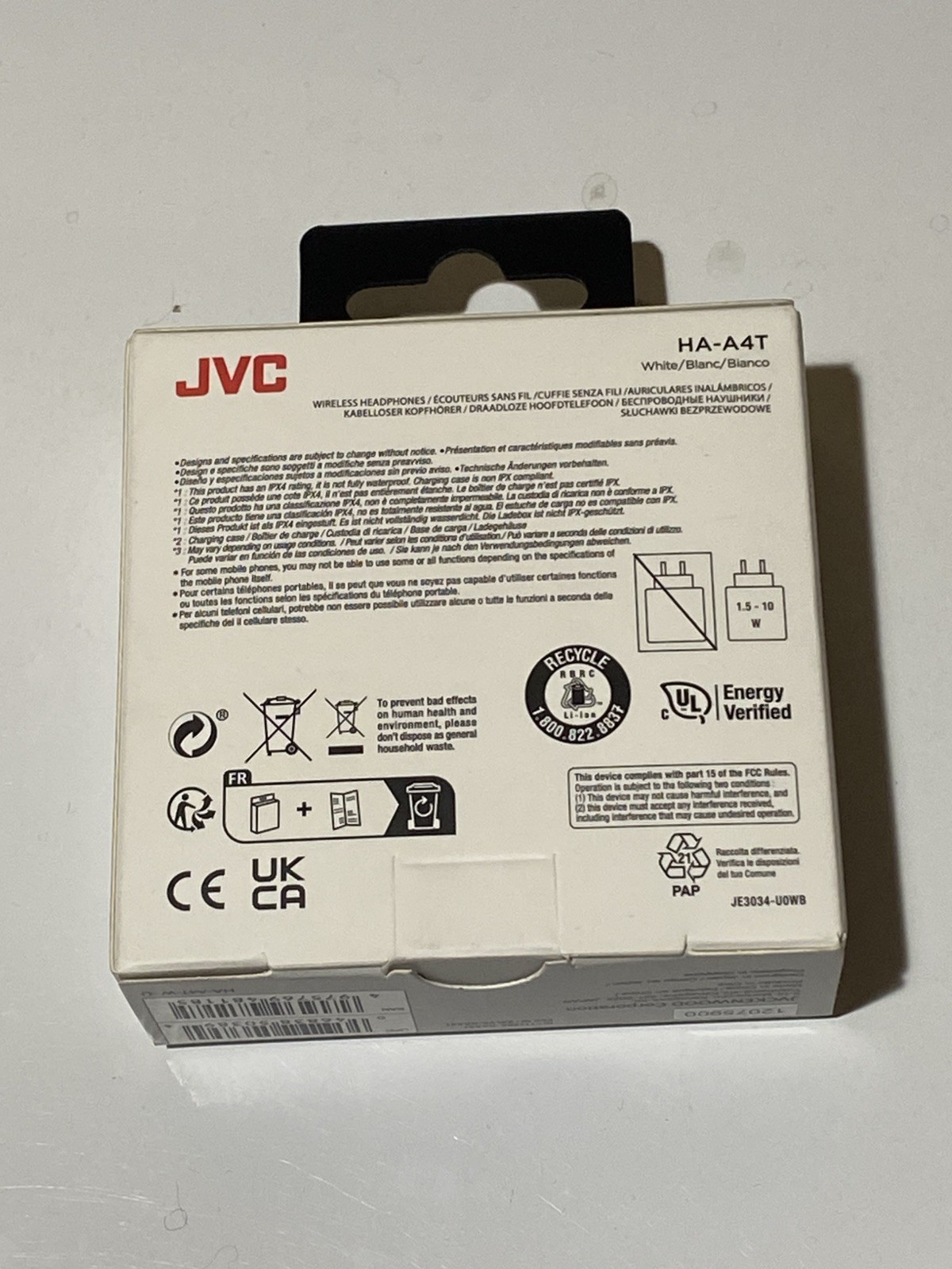 JVC True Wireless Earbuds (HA-A4T), Bluetooth, Water Resistant White – Brand New