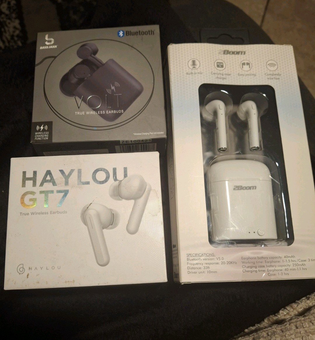 Haylou GT7 Bluetooth True Wireless Earbuds, White, 10mm, Mic, Lot of 3