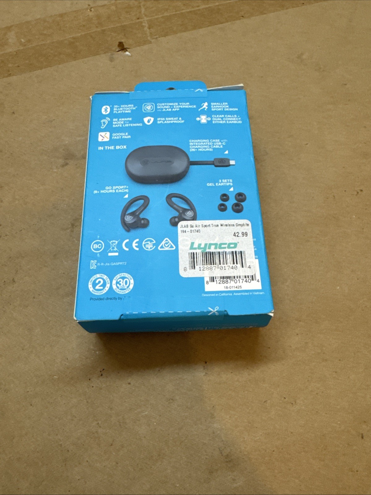 JLab Go Air Sport True Wireless Bluetooth Earbuds with Charging Case – Graphite