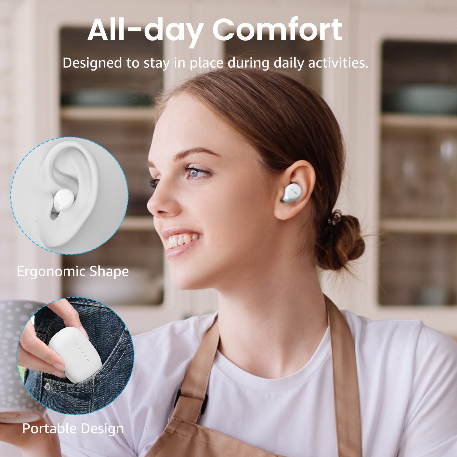 TOZO – A1 Lightweight Wireless Earbuds Headphones, White – Refurbished