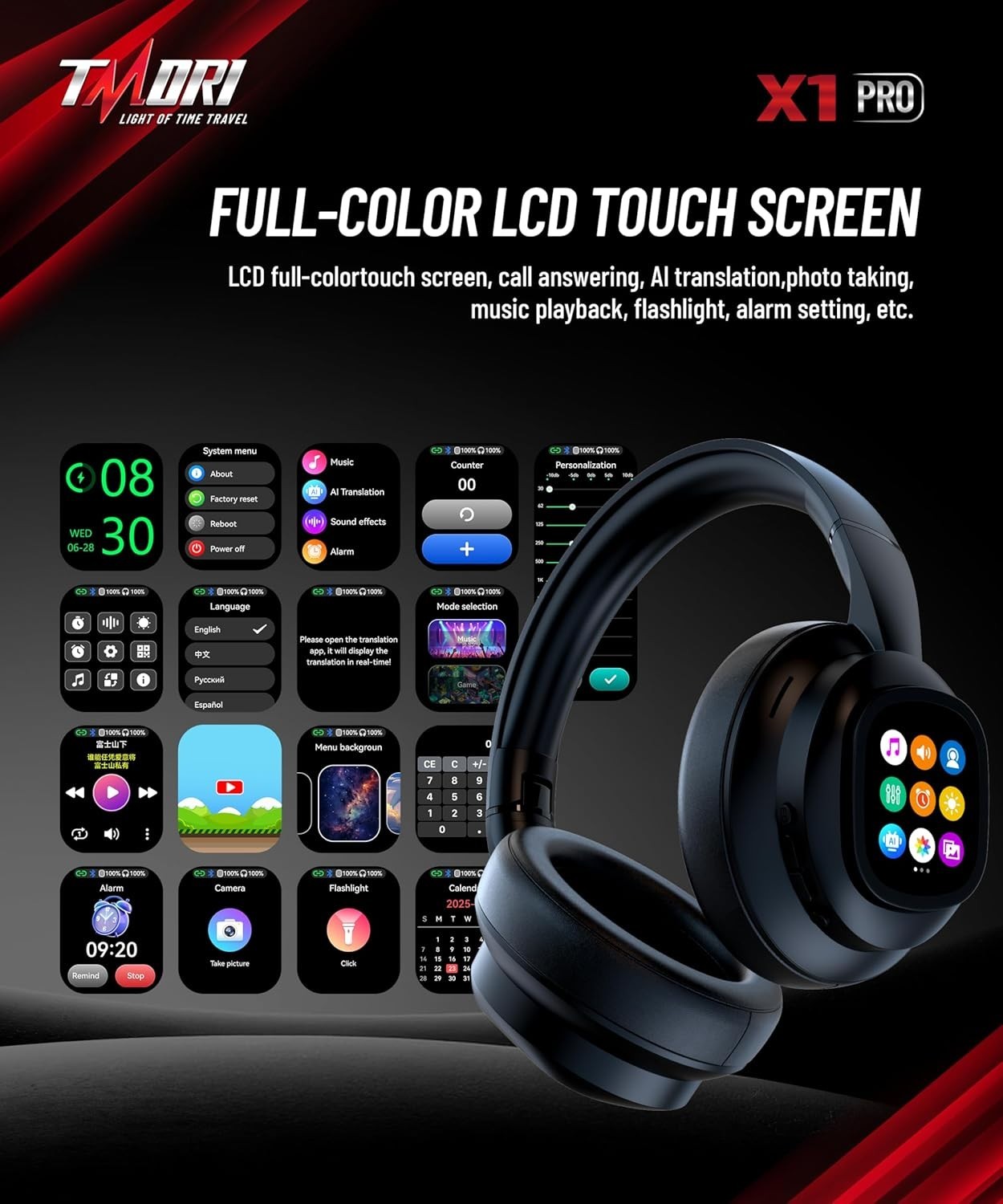 AI Smart Headphones with Detachable Screen – 115-Language Real Bluetooth 6.0