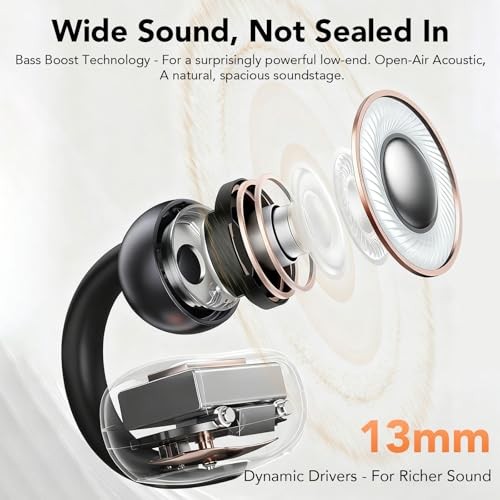 Clip on Earbuds Open Ear Wireless Bluetooth 5.4 Headphones with Noise