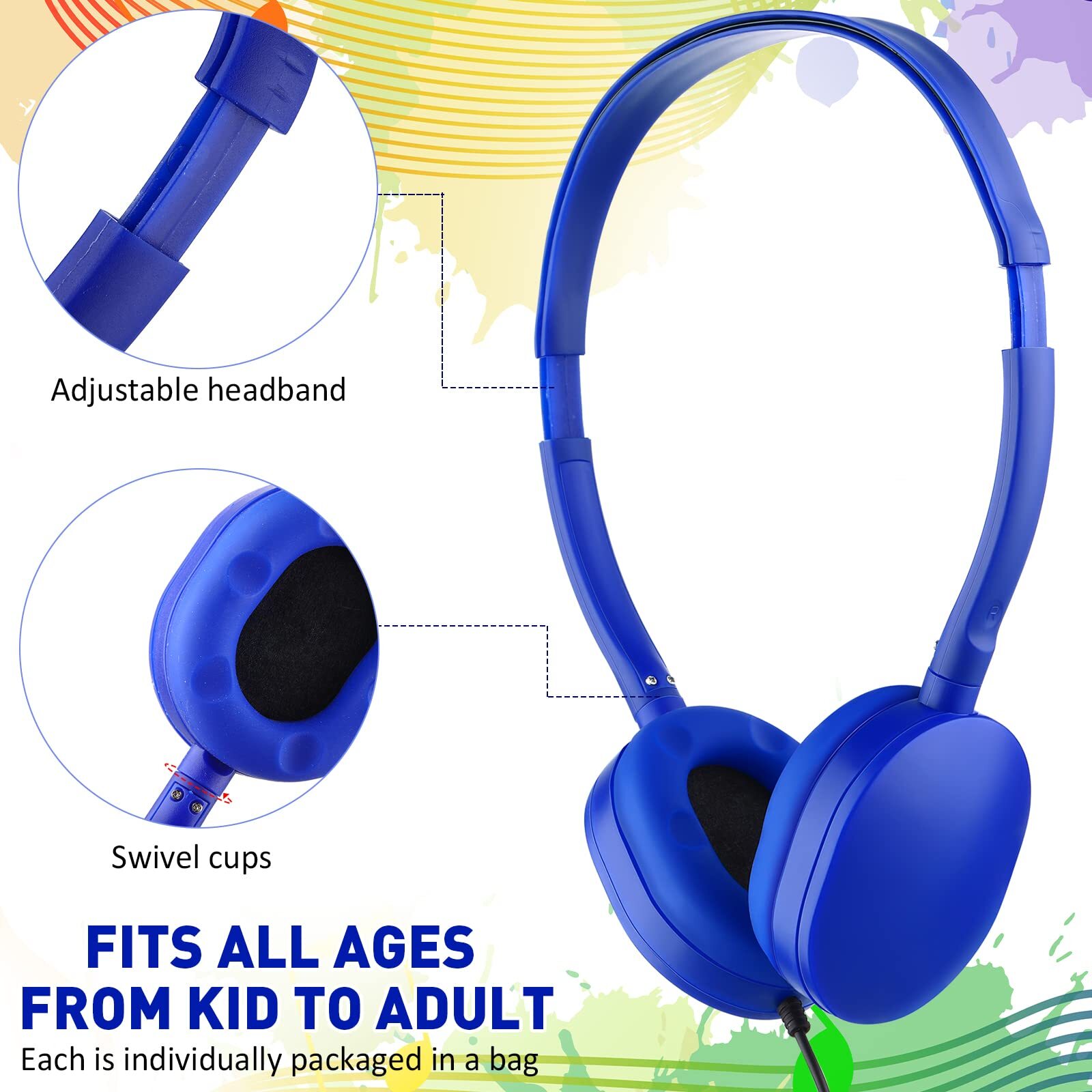 18 Pack Kids Headphones Bulk for Classroom School Class Set of Headphones for…