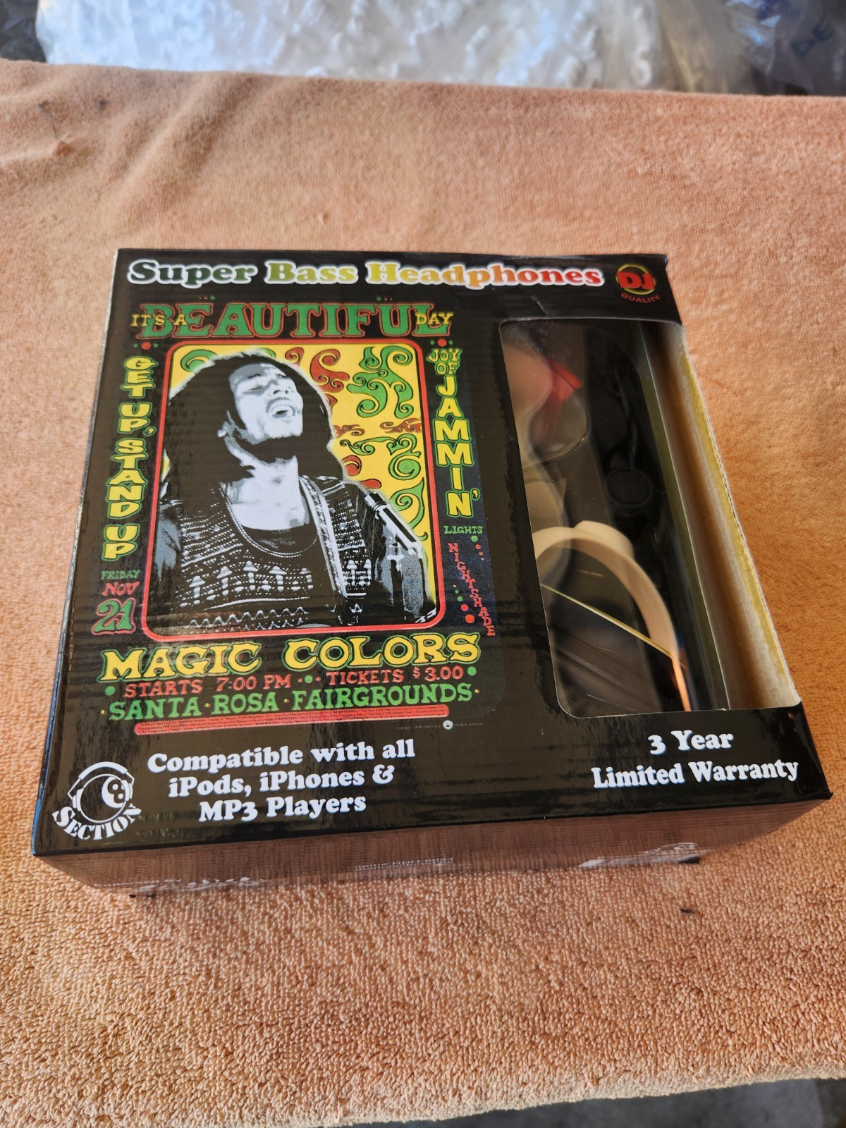 Bob Marley Reggae Super Bass Wired Headphones New In Box