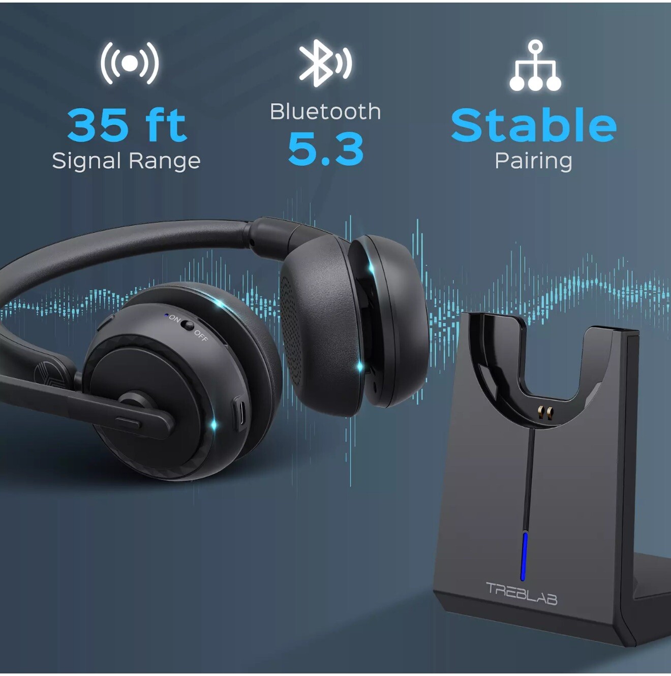 TREBLAB C7-Pro Wireless Bluetooth Headset, 45H Playtime, Bluetooth 5.3