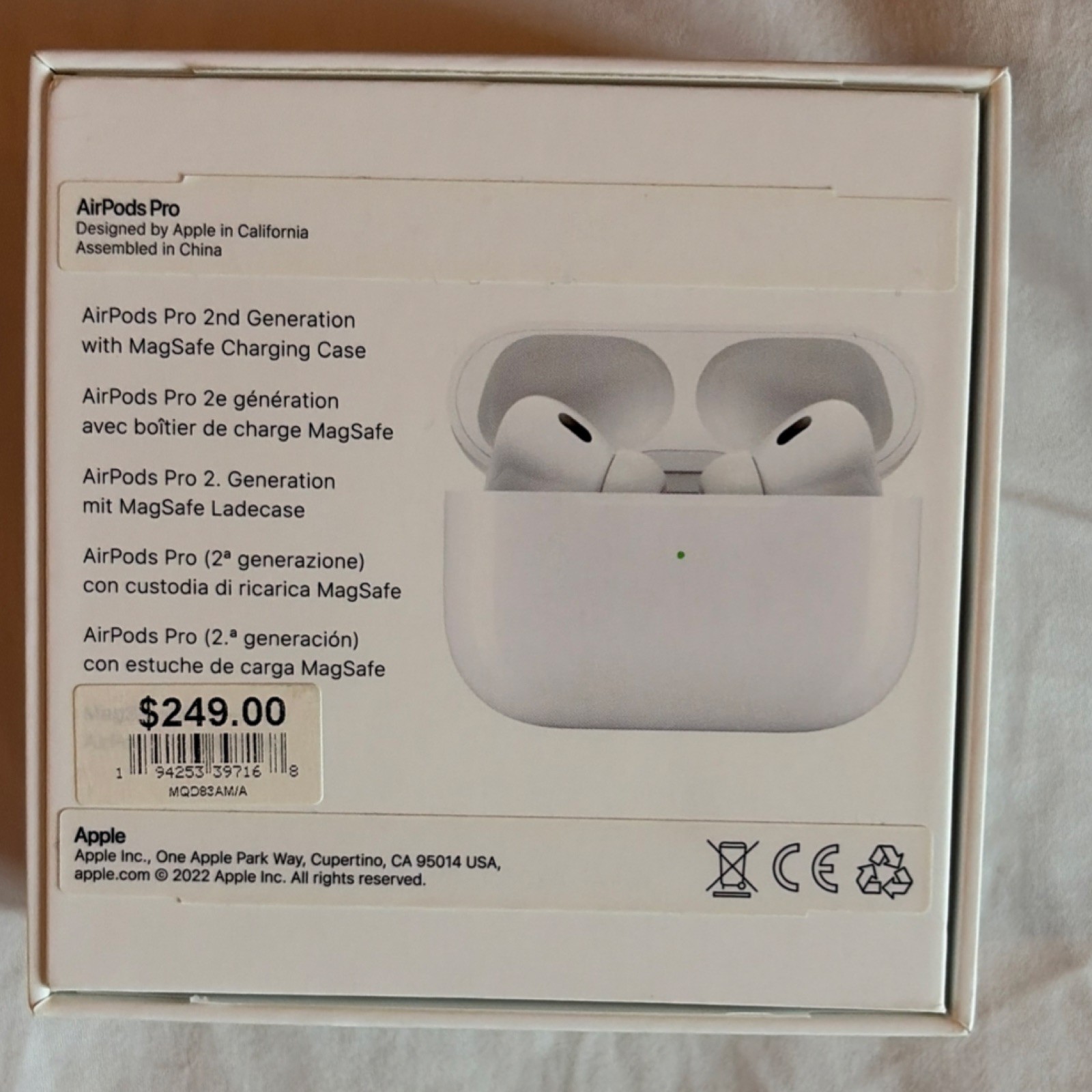 Apple AirPods Pro 2nd Gen Earbuds w/ MagSafe Case, White, Bluetooth Mic