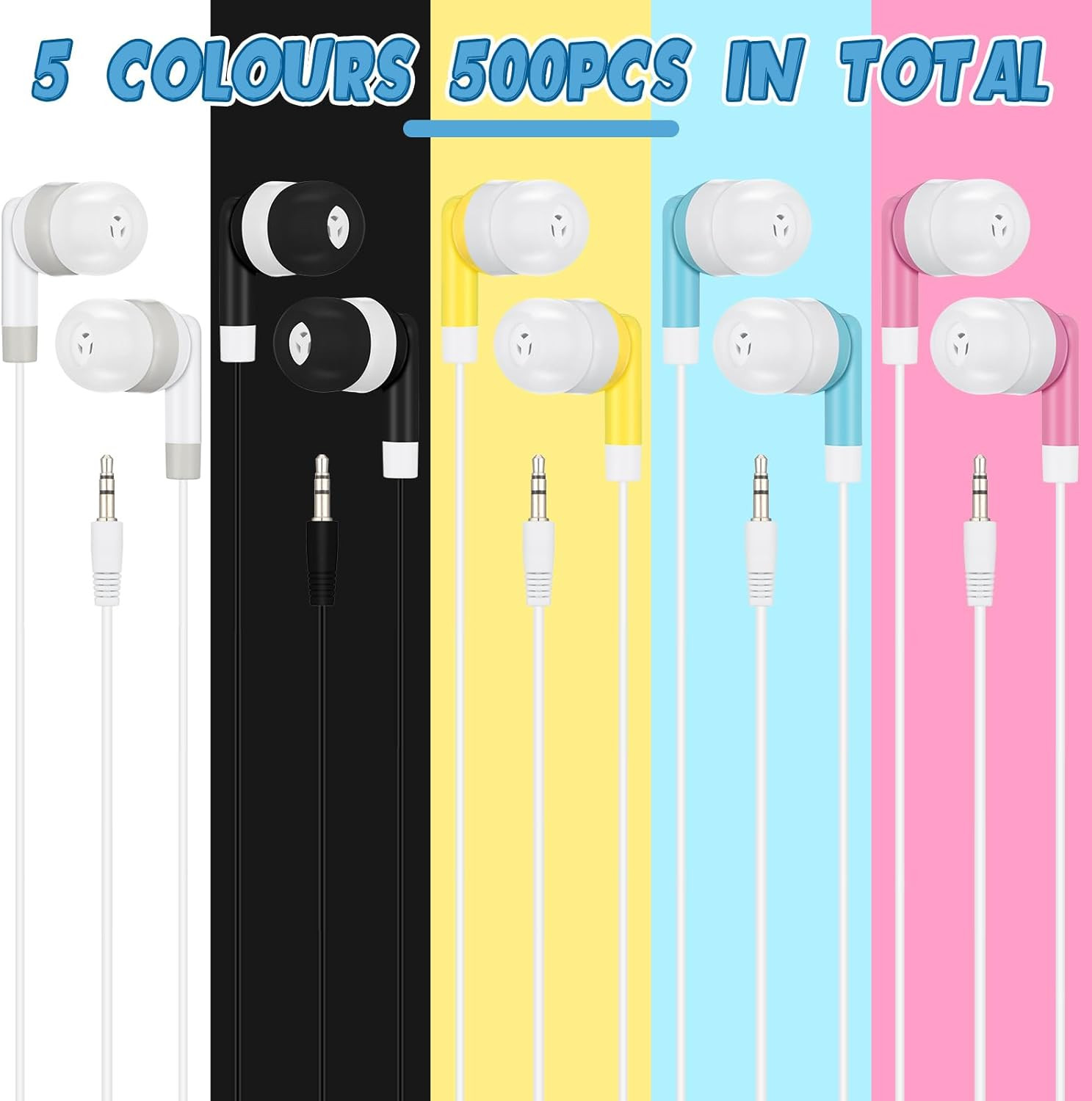 500 Colorful Earbuds for Kids & Adults – Perfect for School & Library Use