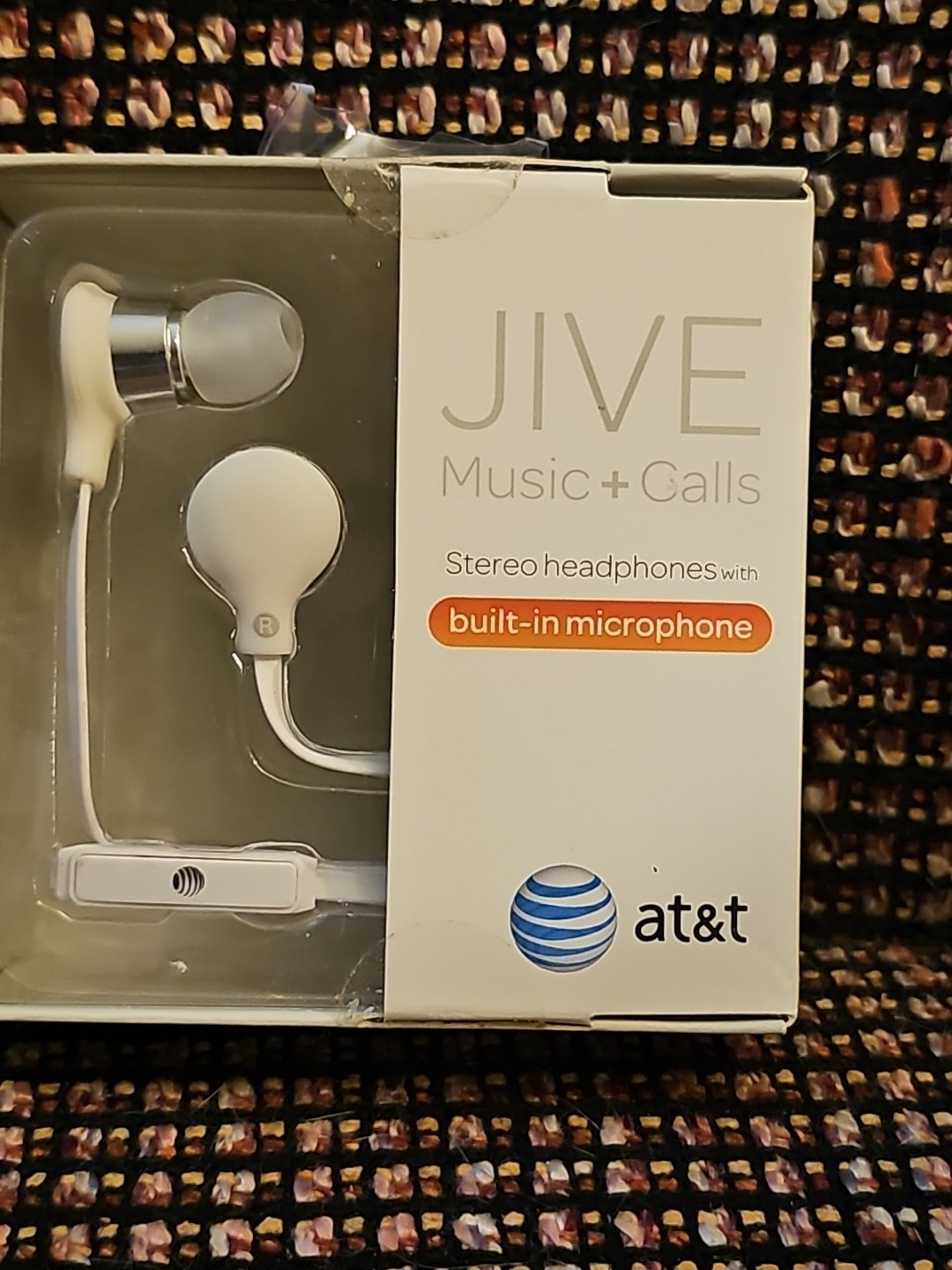 NEW AT&T White Jive Music + Calls Stereo Headphones Built Microphone