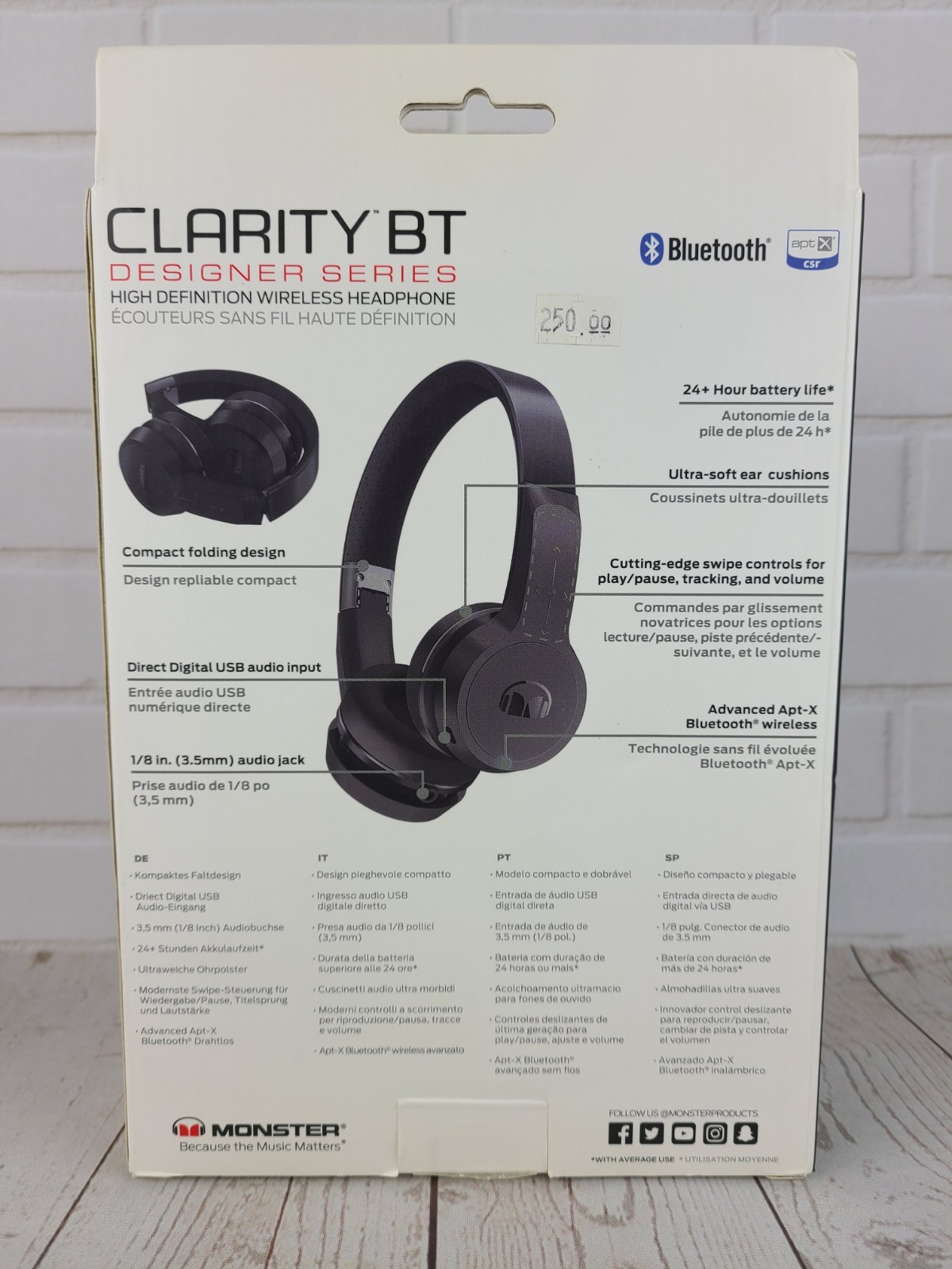 Monster Clarity BT Wireless On Ear Headphones Bluetooth or Wired Designer Series