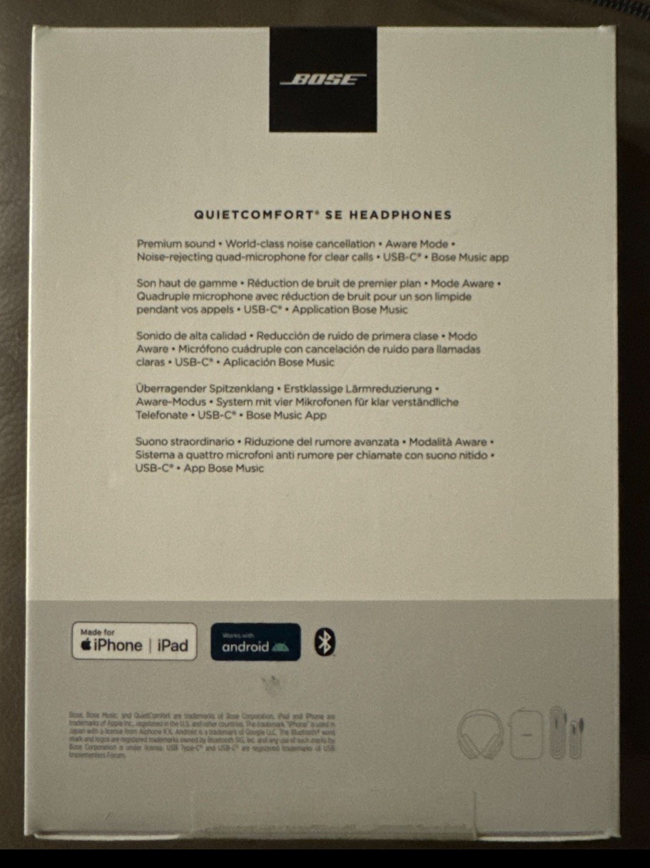 Bose QuietComfort SE Wireless Around Ear Headphones – Black