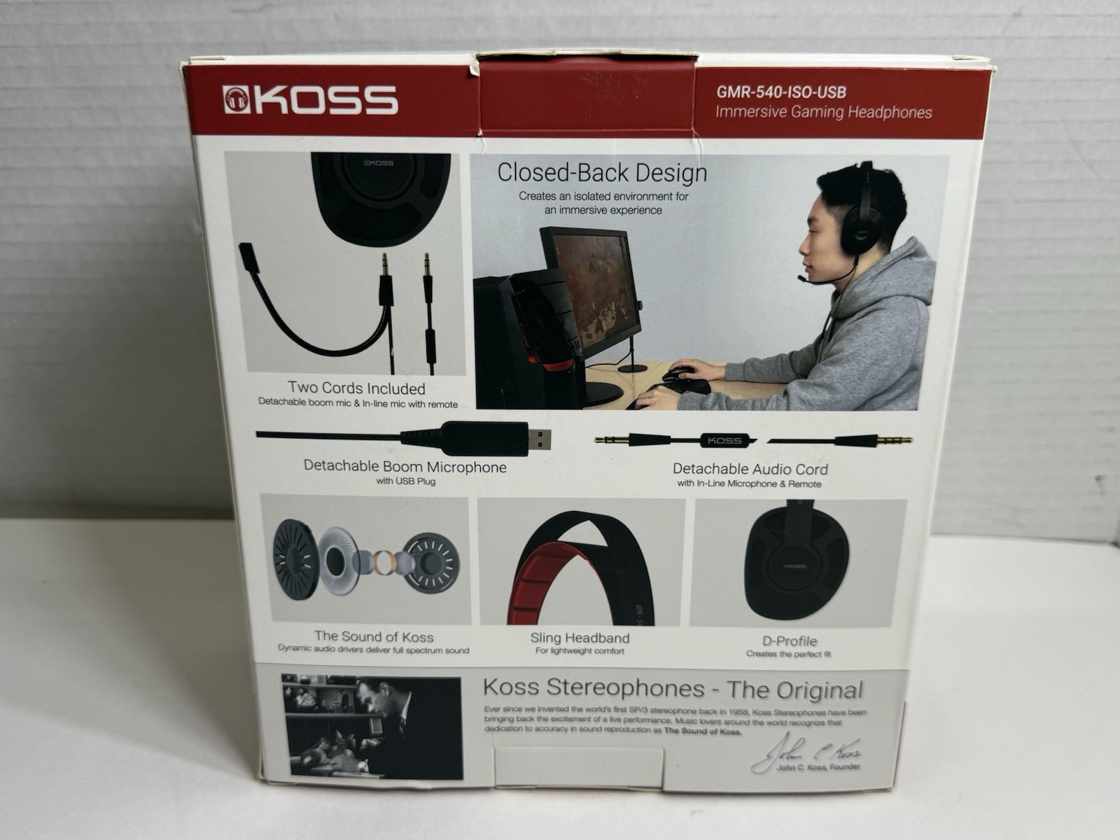 Koss Closed Back Gaming Headphones Boom Microphone USB Red GMR-540-USB OPEN BOX
