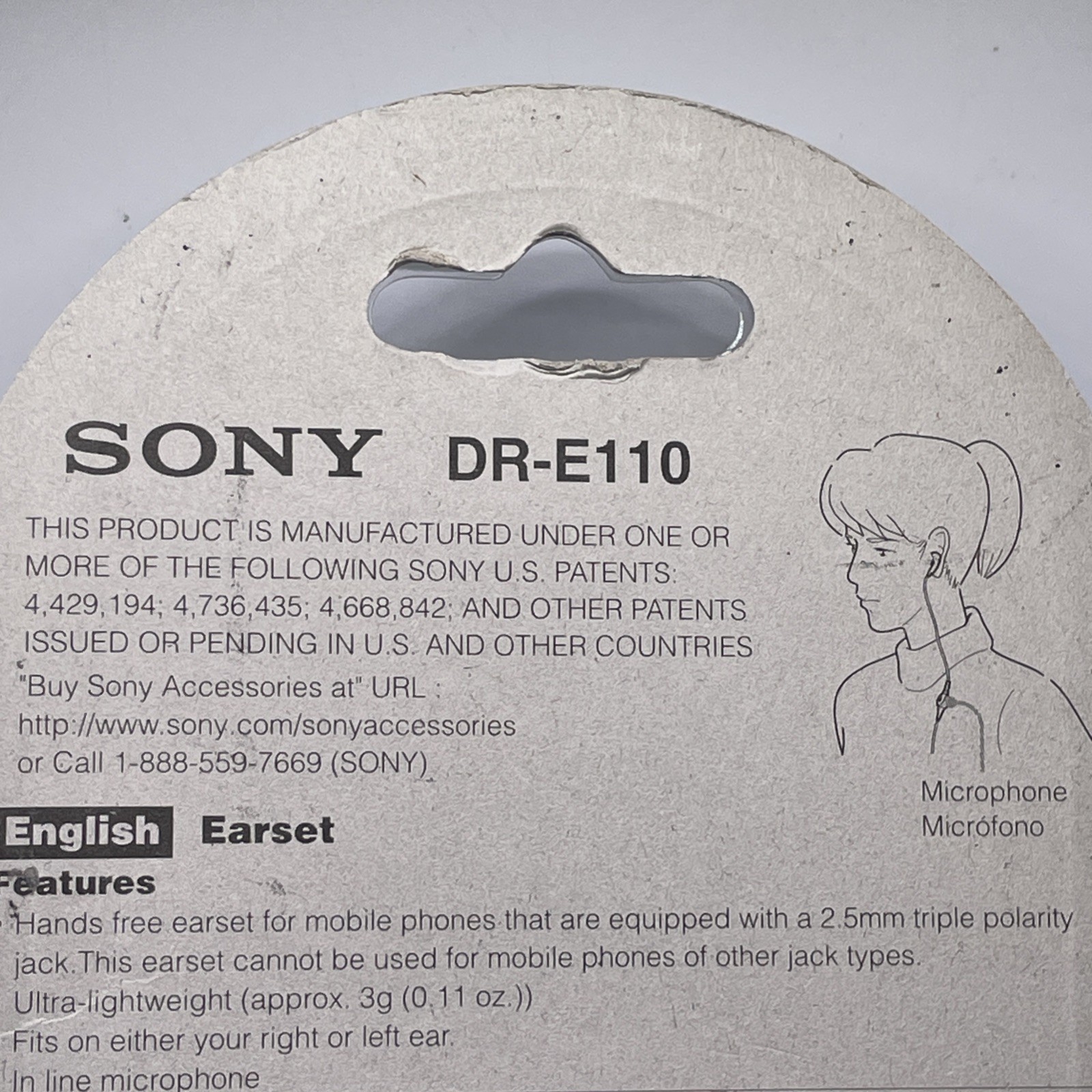 Sony Lightweight EarPhone – in-Line Mic – Volume Control – 2.5mm Jack (DR-E110)