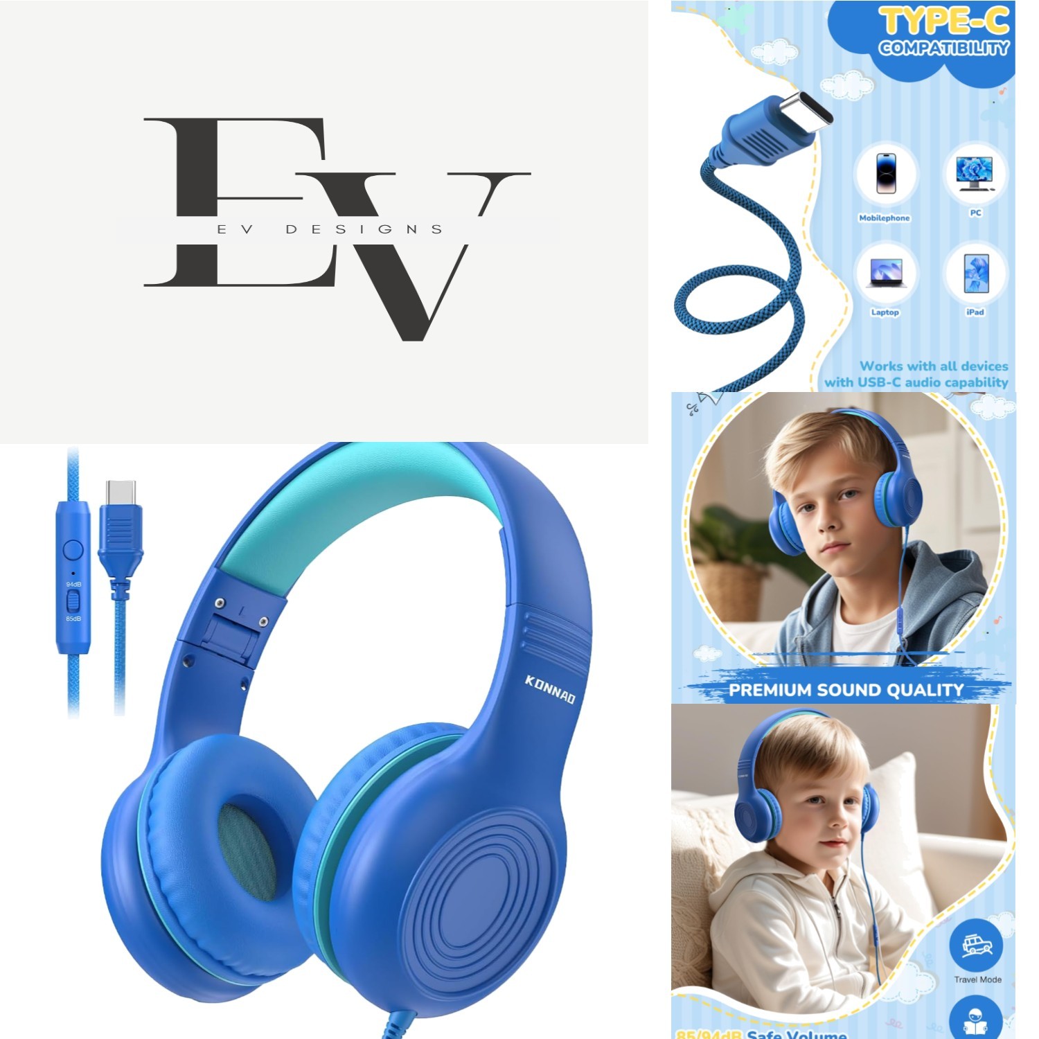 Lightweight USB-C Kids Headphones | Foldable with Microphone & Sound Isolation