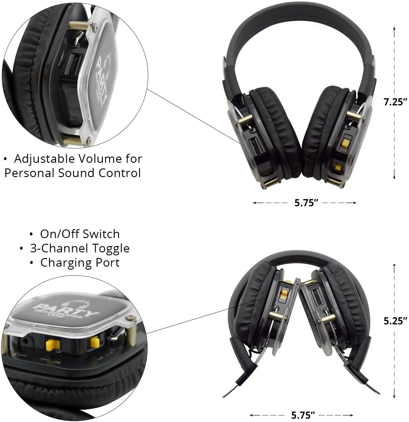 Party Headphones Silent Disco Headphones | Wireless RF | 12 Hour Battery