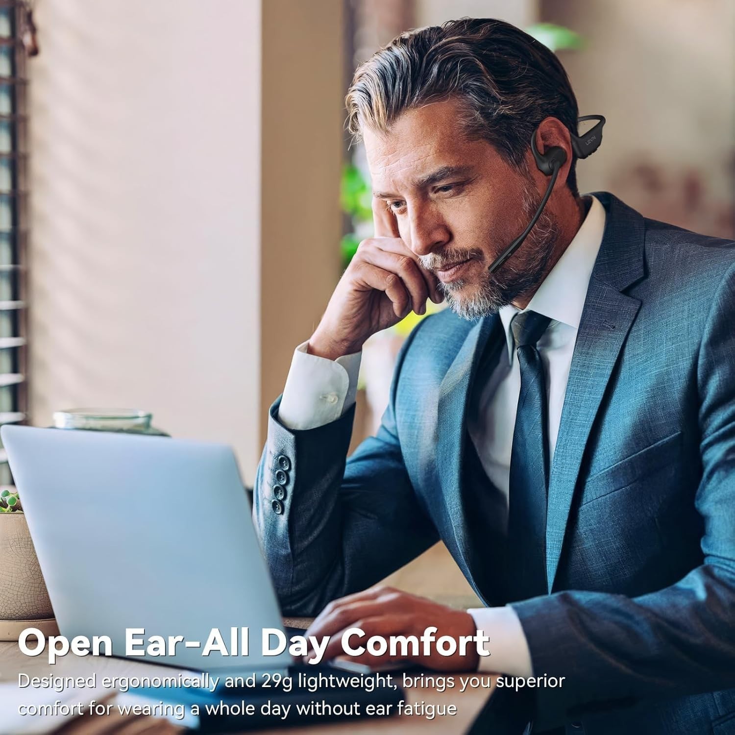 Open Ear Headphones with Mic, Dual Connection Bluetooth Headset with Microphone