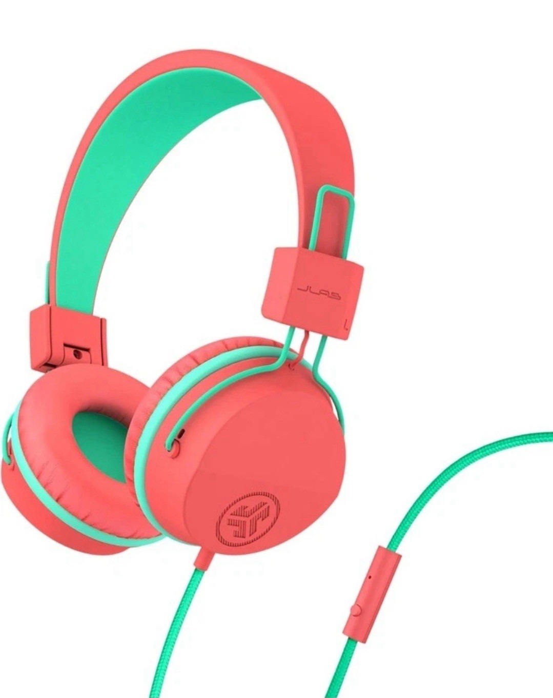 JLab JBuddies Studio Pink Green Foldable Wired Headband Headphones 3.5mm