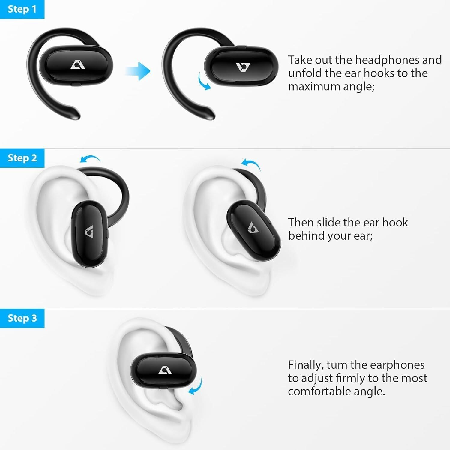 1Mii E35 Open Ear Headphones, Wireless Sports Earbuds 60 Hours Long Playtime