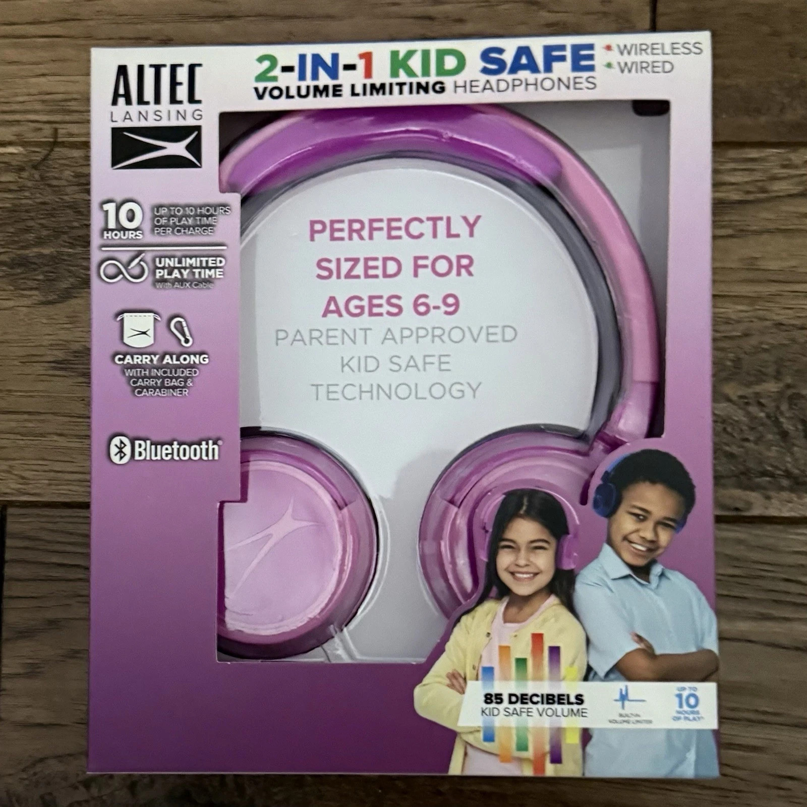 Altec Lansing Kid Safe 2-in-1 Bluetooth Wireless Kids Headphones Pink Sealed