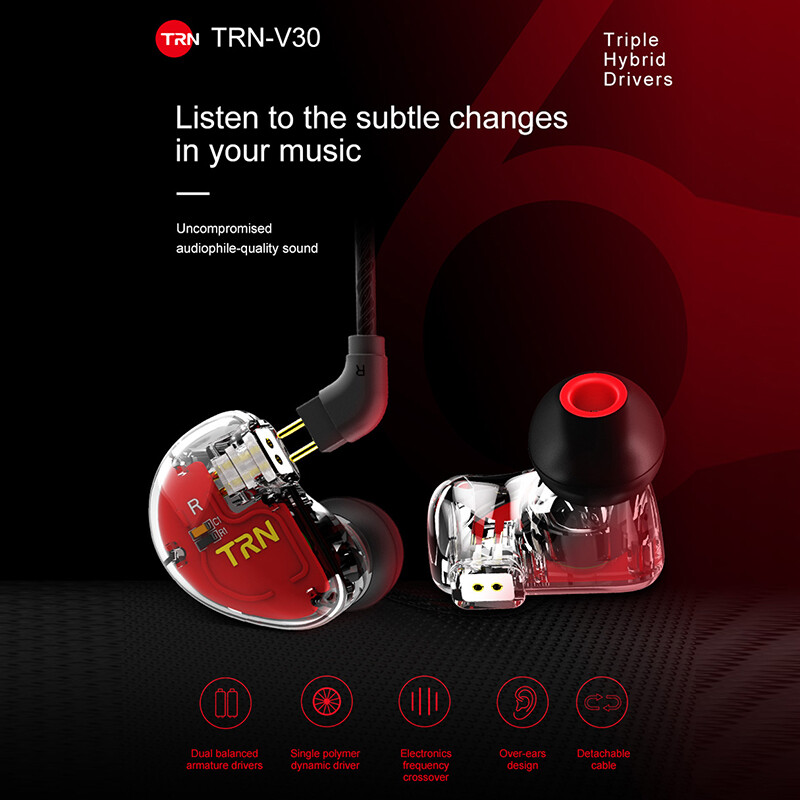 TRN V30 2BA 1DD Triple Hybrid Drivers 2Pin Interface In Ear Monitor Headphones