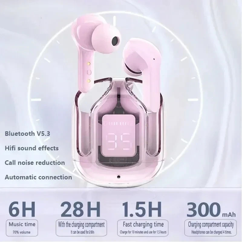 TWS Transparent Earphones LED Digital Display Wireless Bluetooth Stereo Earbuds