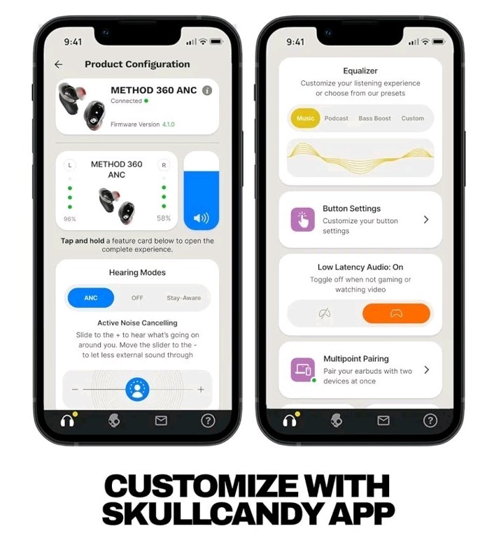 Skullcandy Method 360 ANC Wireless Earbuds, Sound by Bose, Bluetooth Headphones,