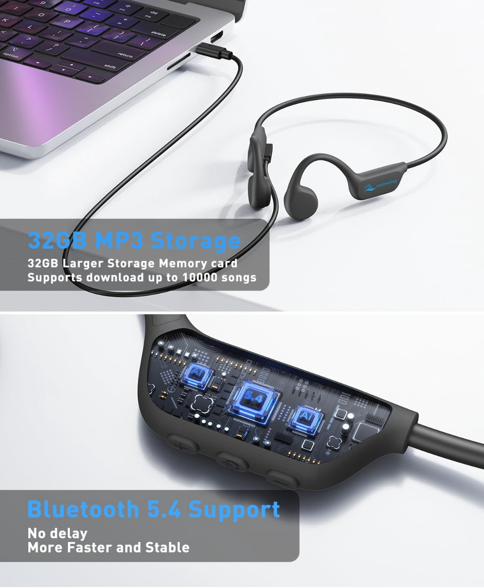 Nilsinn X7 Bone Conduction Swim Headphones IPX8 Waterproof 32GB MP3 Open Box