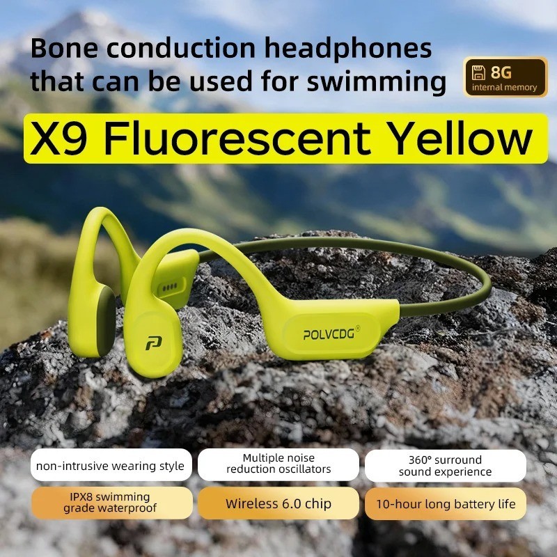 POLVCDG X9 Bone Conduction Earphones 32G IPX8 Swimming Running Cycling Hanging E