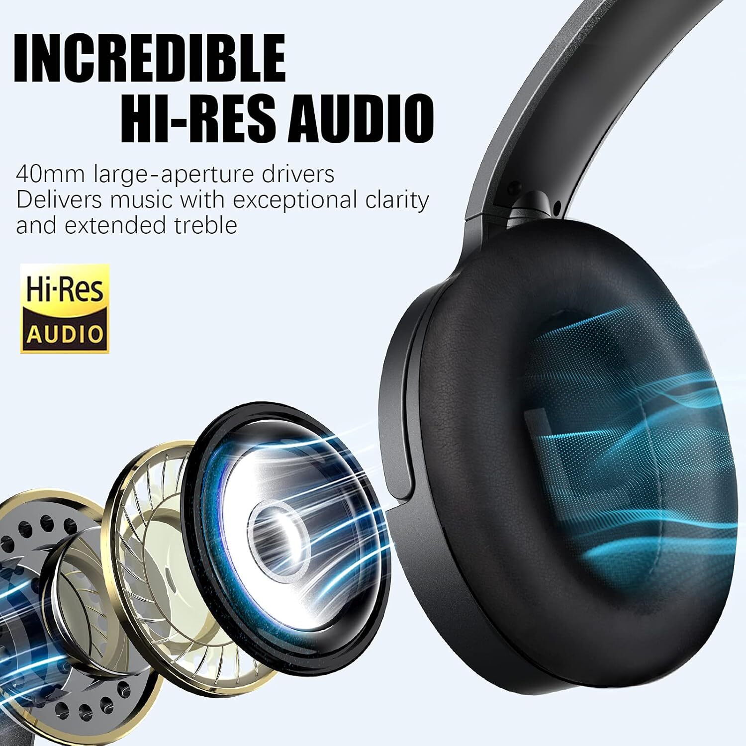 Bluetooth Headphones Over Ear, 100H Playtime, ANC, Mic, Deep Bass, Fast Charge