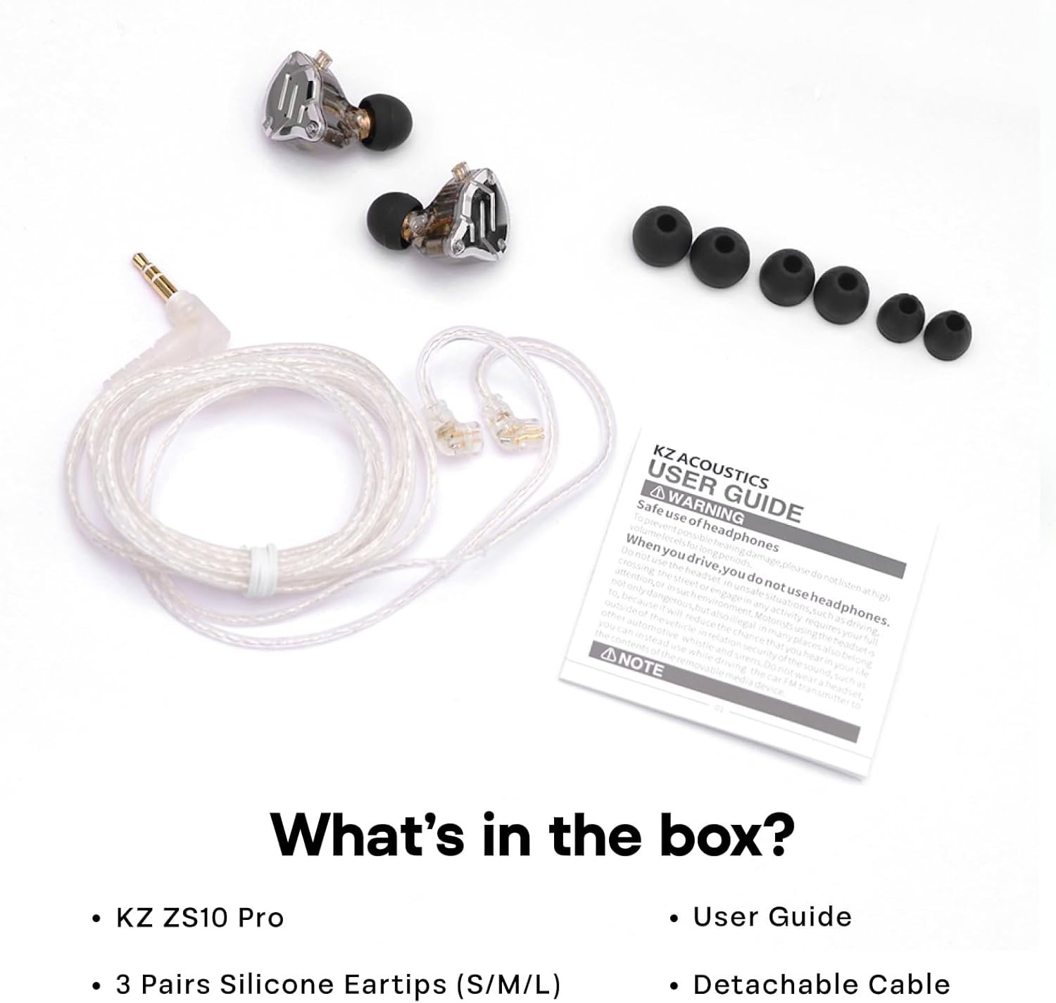 KZ ZS10 Pro High-Performance Hybrid Earphones with Detachable Cable, Black