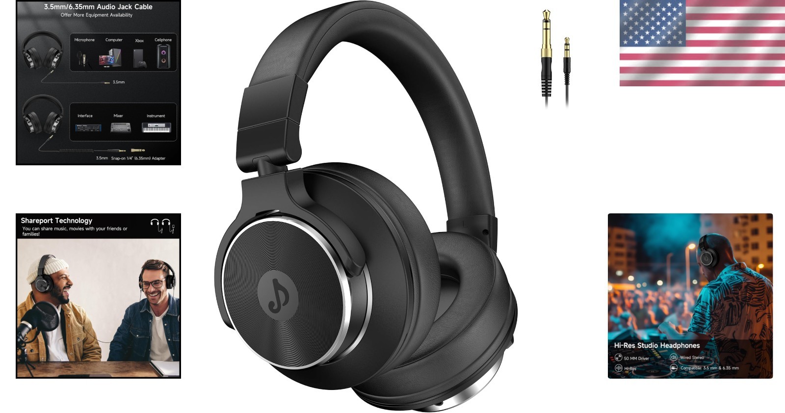 Lightweight Over-Ear Headphones with Detachable Cables – Perfect for Recording