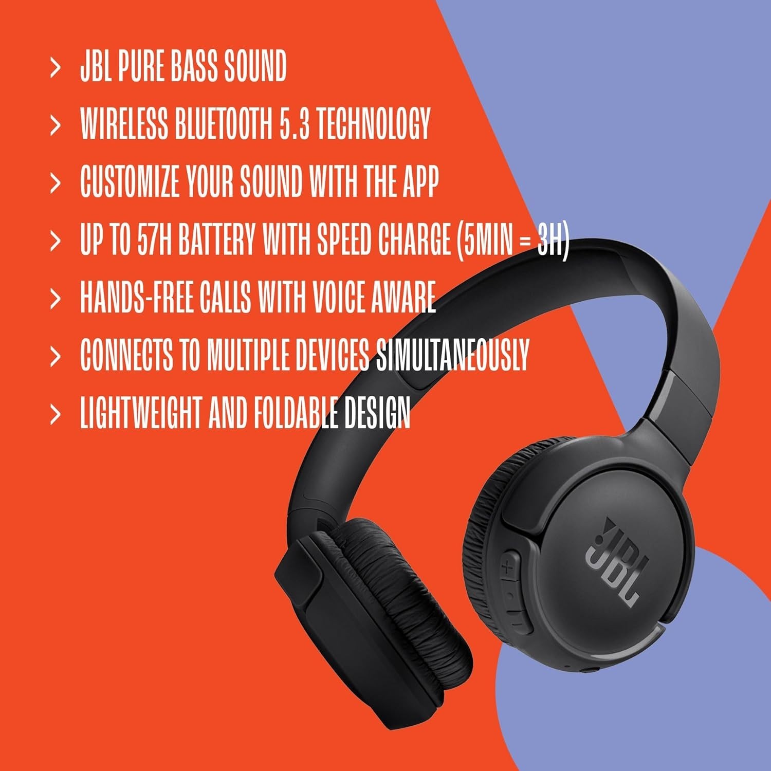 JBL Tune 520BT Wireless OnEar Headphones Up to 57H Battery Life Speed Charge NEW