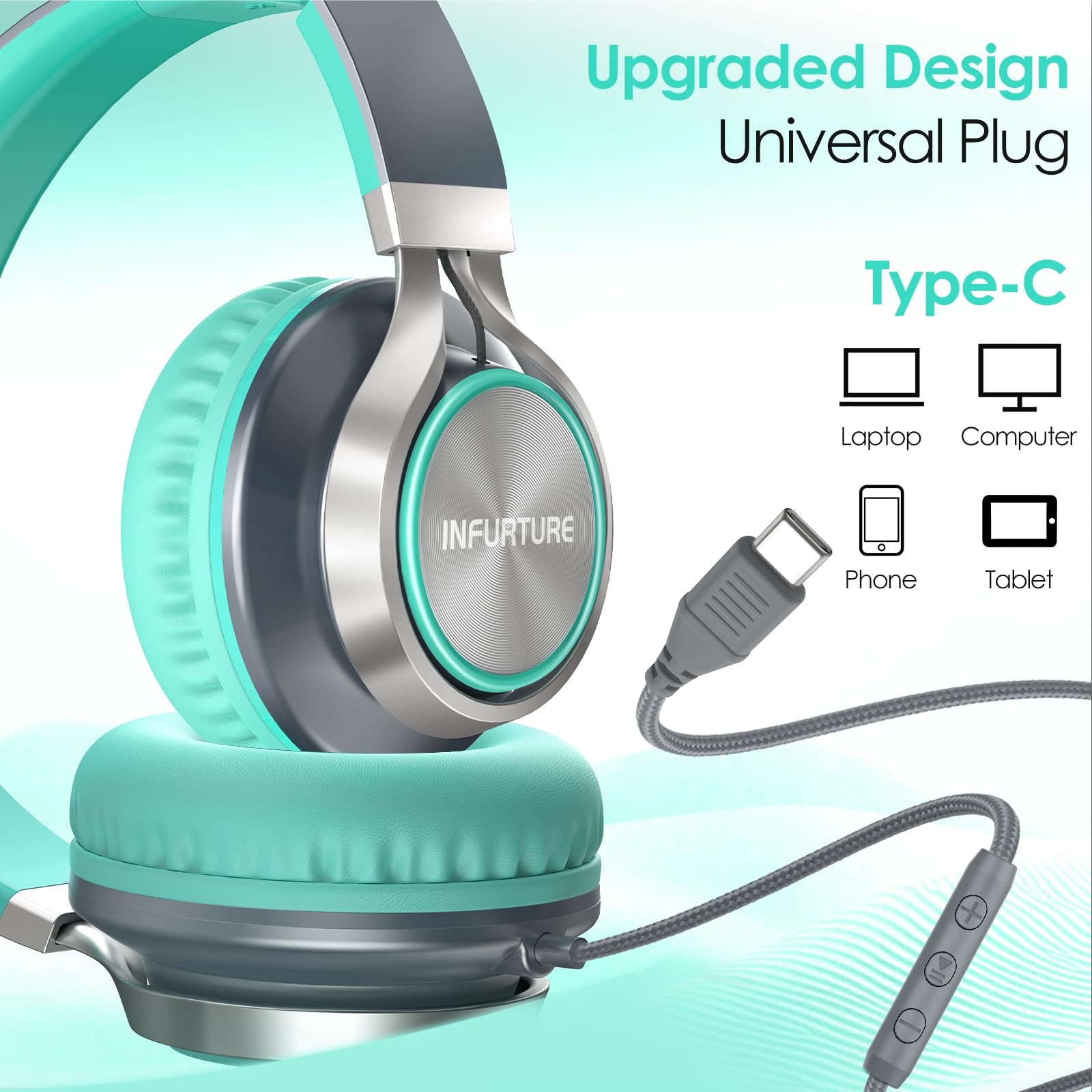 USB C Headphones Wired with Microphone Tangle-Free Plaiting Line,Over Ear Hea…