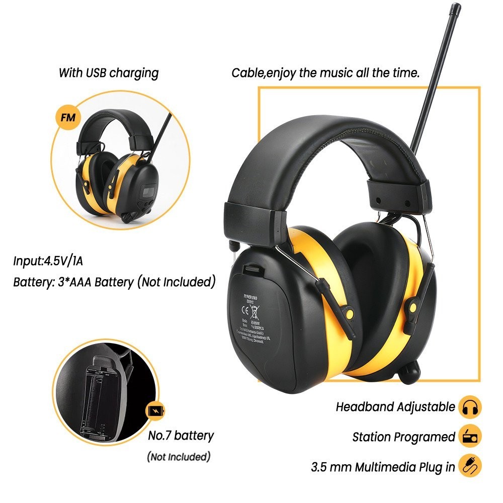 FM Radio Headphones with Digital Display 30dB FM Hearing Protection Earmuffs