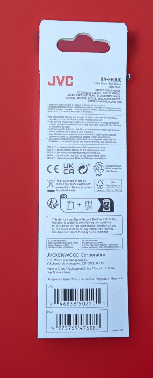 JVC Gummy Connect USB-C + Microphone HA-FR9UC Black *No 3.5mm Jack*