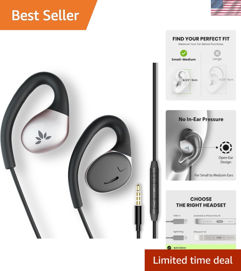 Resolve – 3.5mm AUX Wired Open-Ear Earbuds w/Mic & Over-Ear Hook, for Women, …