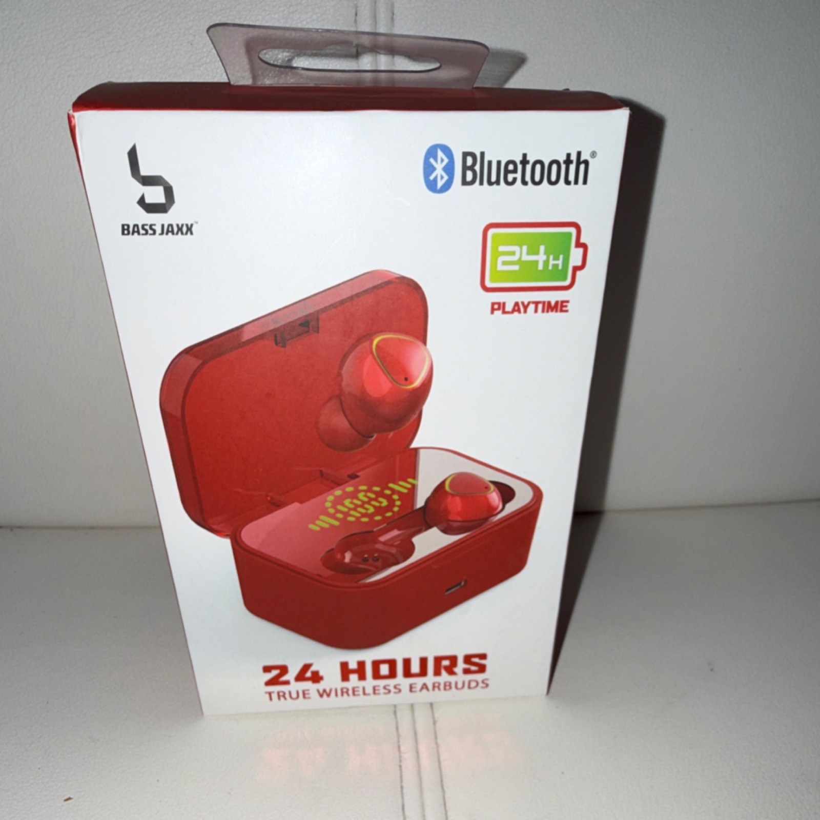 Bass Jaxx 24 Hours True Wireless Earbuds Red Bluetooth Touch Control Mic