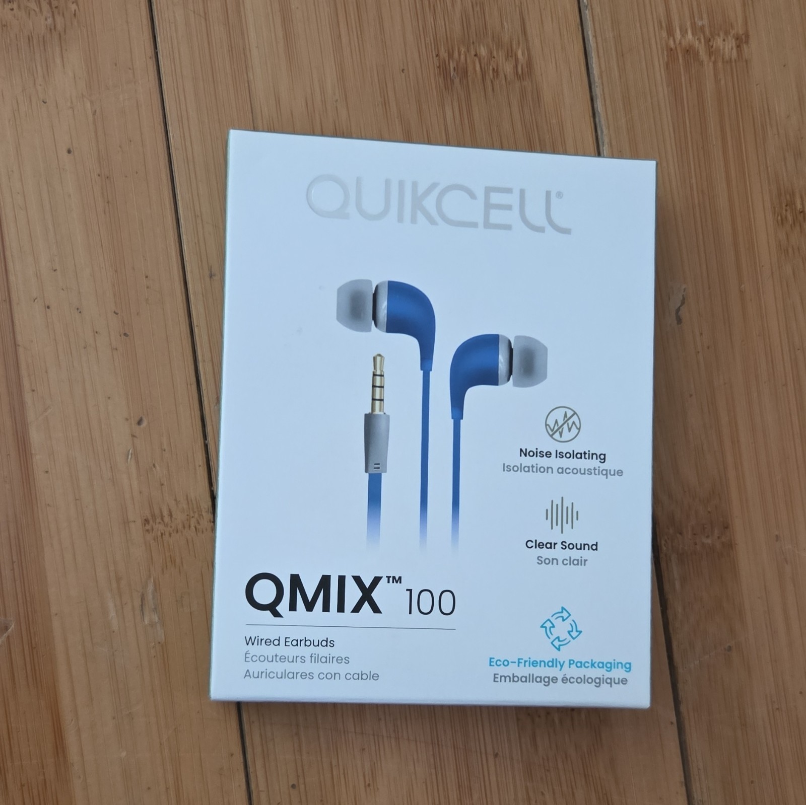 Quikcell QMIX 100 In-Ear Earbuds Blue/White 3.5mm w/ Mic Remote, Noise Isol