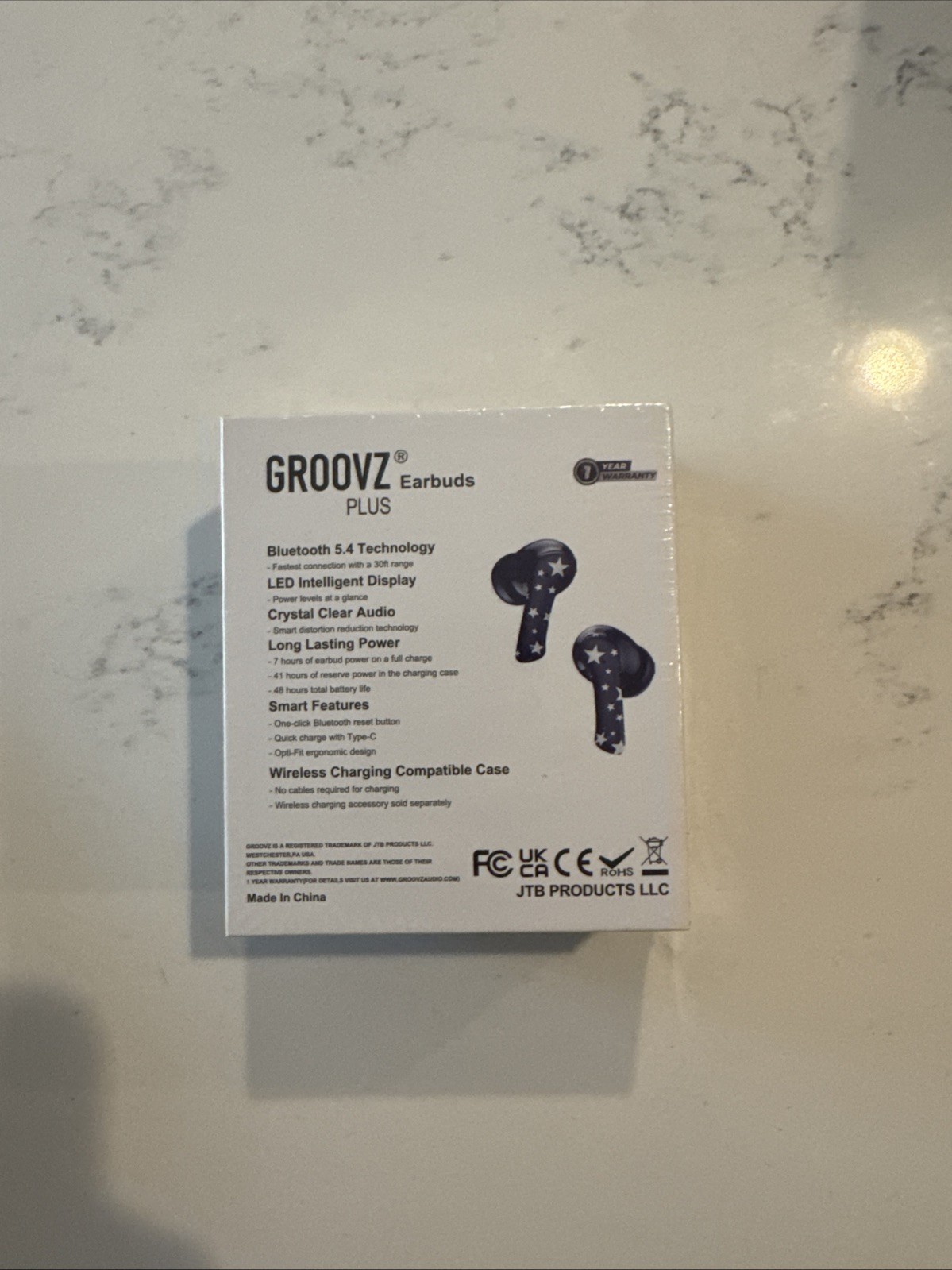 Groovz Plus True Wireless Bluetooth Earbuds Blue Starry Night Charging Case