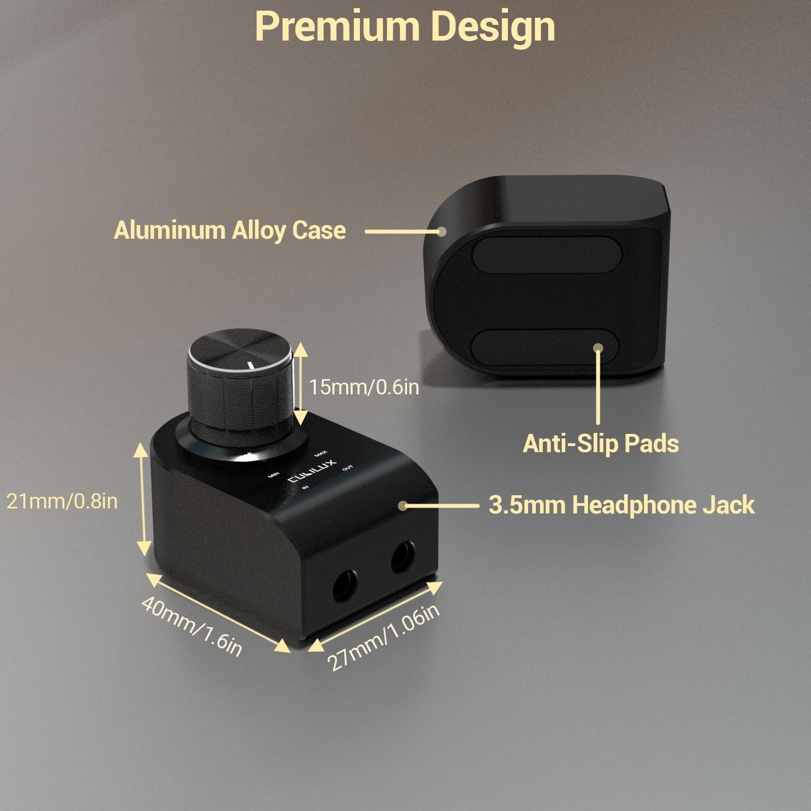 3.5mm Stereo Volume Controller – Headphones Attenuator, Aluminum Case, Inline Co