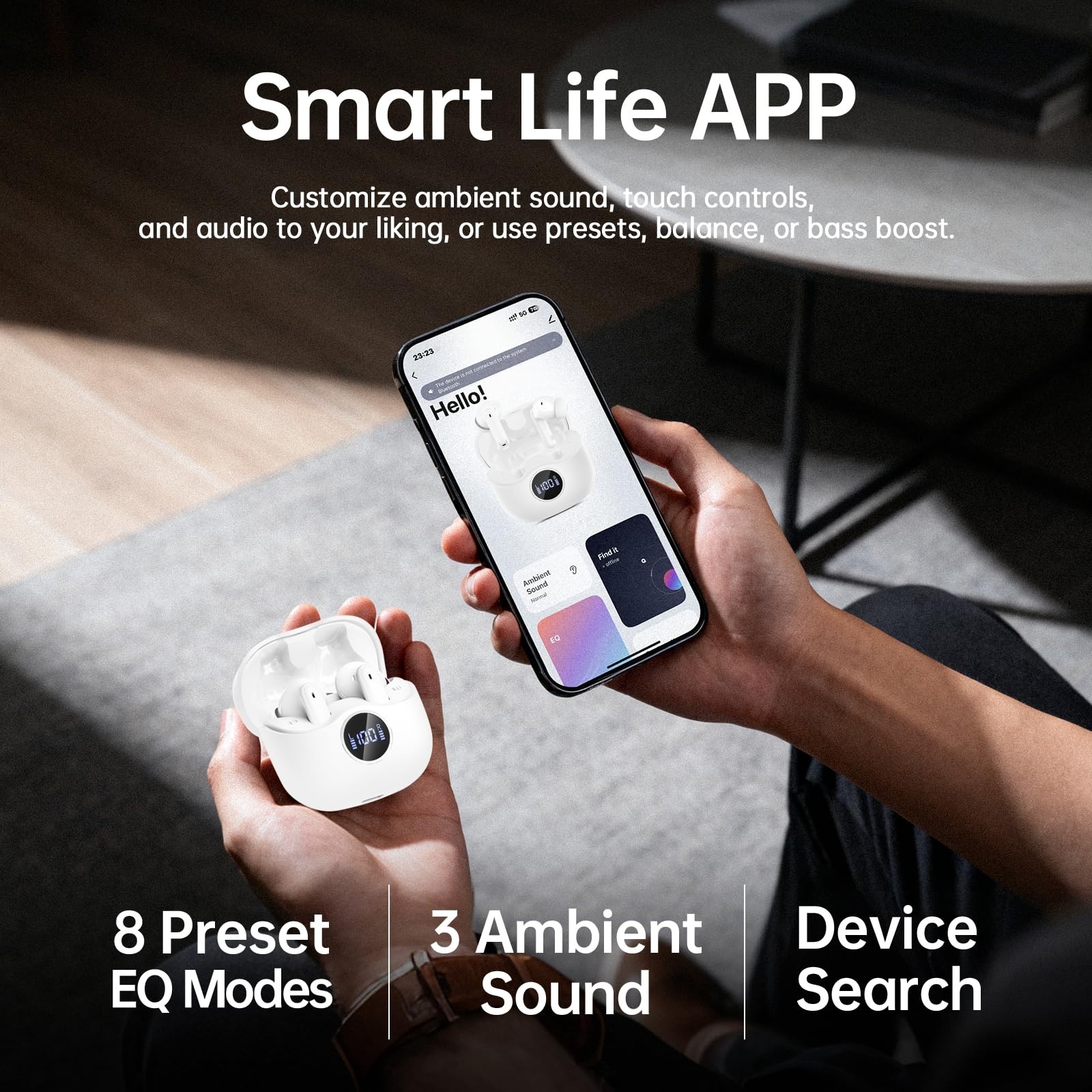 Wireless Noise Cancelling Earbuds, 6 Mics Clear Call, Hi-Res Audio, 40H Battery,